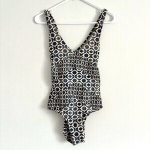 NEW Tori Praver Seafoam Blue Smocked One Piece Swimsuit Strappy Back Size Small